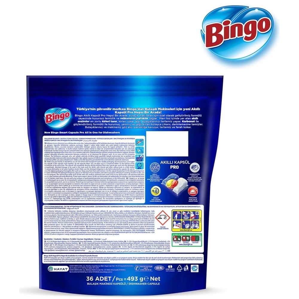 Bingo Akıllı Kapsül Pro Bulaşık Makinesi Deterjanı Tableti 200 Adet Limon Kokulu (4PK*50)