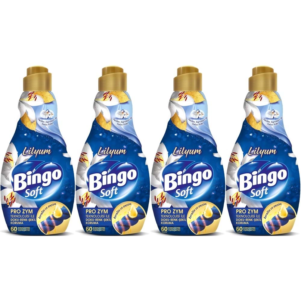 Bingo Soft Çamaşır Yumuşatıcı Konsantre 1440ML Lilyum (4 Lü Set)
