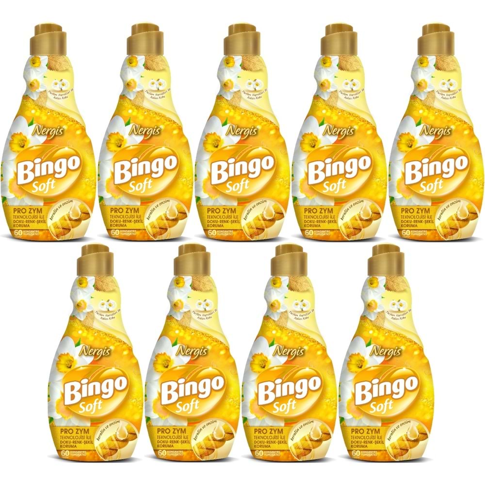 Bingo Soft Çamaşır Yumuşatıcı Konsantre 1440ML Nergis (9 Lu Set)