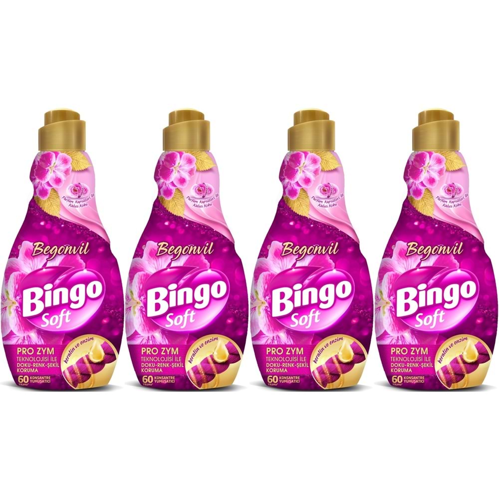 Bingo Soft Çamaşır Yumuşatıcı Konsantre 1440ML Begonvil (4 Lü Set)