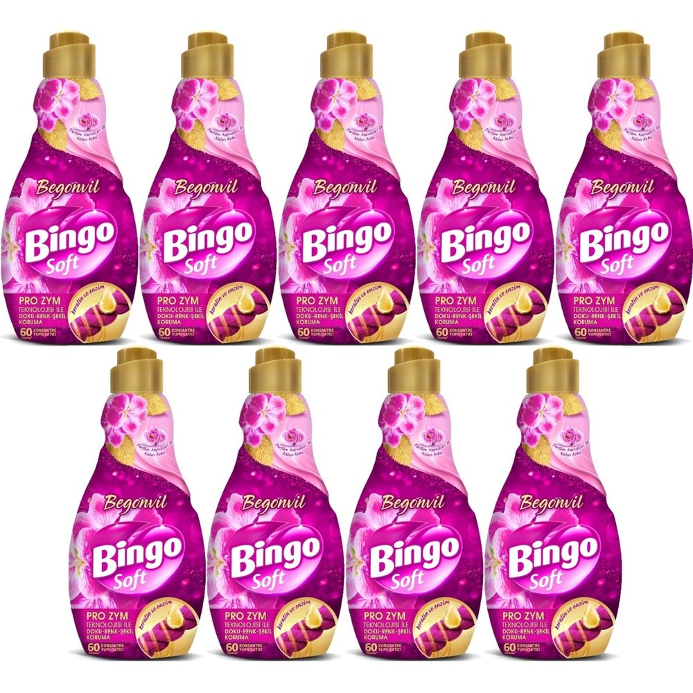 Bingo Soft Çamaşır Yumuşatıcı Konsantre 1440ML Begonvil (9 Lu Set)