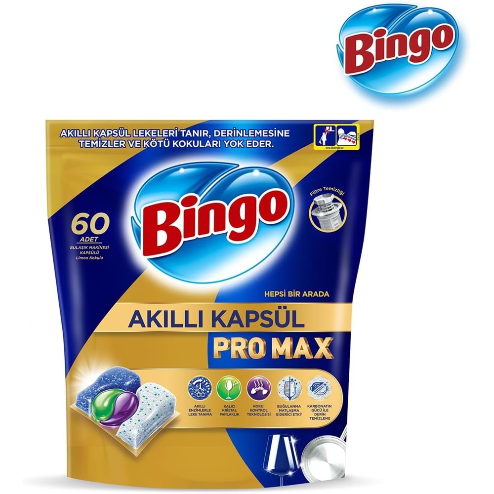 Bingo Akıllı Kapsül Pro Max Bulaşık Makinesi Deterjanı Tableti 120 Adet Limon Kokulu (2PK*60)