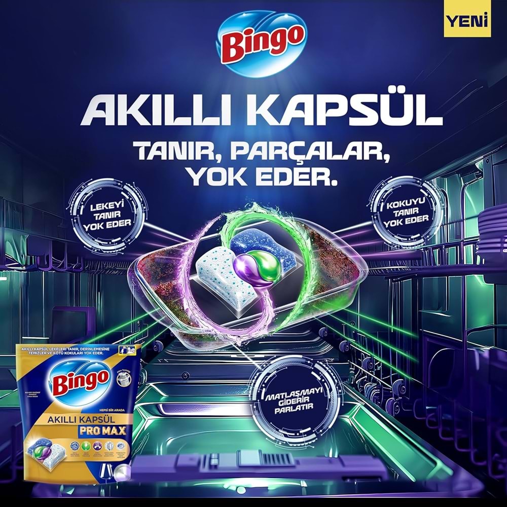 Bingo Akıllı Kapsül Pro Max Bulaşık Makinesi Deterjanı Tableti 360 Adet Limon Kokulu (6PK*60)