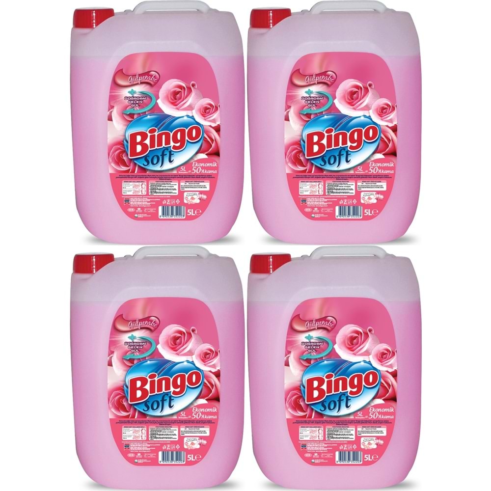 Bingo Soft Yumuşatıcı 20LT (4PK*5LT) Gül Pembe (200 Yıkama)
