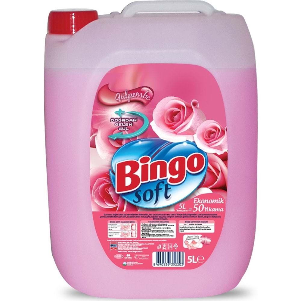 Bingo Soft Yumuşatıcı 20LT (4PK*5LT) Gül Pembe (200 Yıkama)