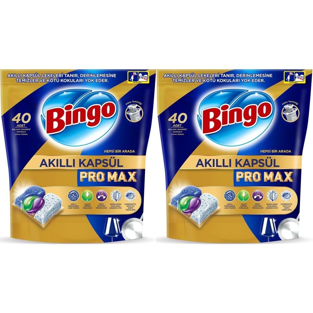 Bingo Akıllı Kapsül Pro Max Bulaşık Makinesi Deterjanı Tableti 80 Adet Limon Kokulu (2PK*40)