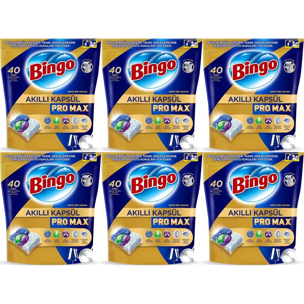 Bingo Akıllı Kapsül Pro Max Bulaşık Makinesi Deterjanı Tableti 240 Adet Limon Kokulu (6PK*40)