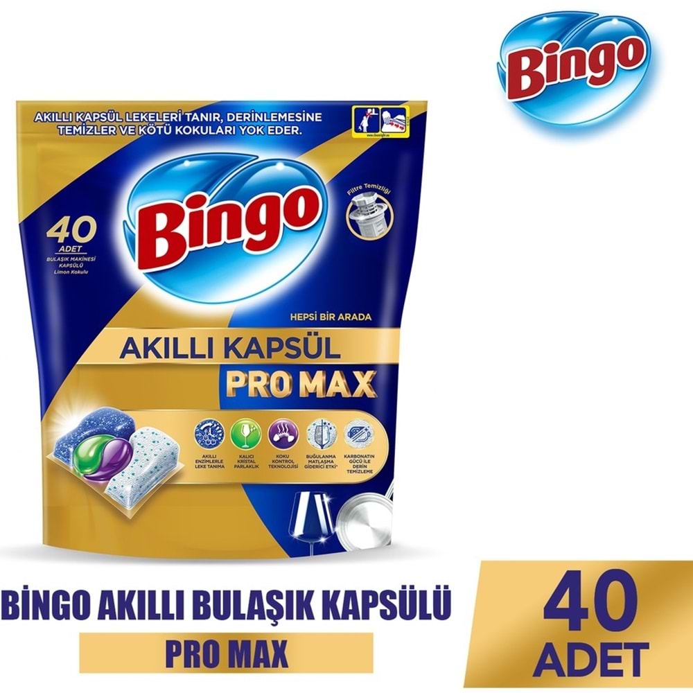 Bingo Akıllı Kapsül Pro Max Bulaşık Makinesi Deterjanı Tableti 240 Adet Limon Kokulu (6PK*40)