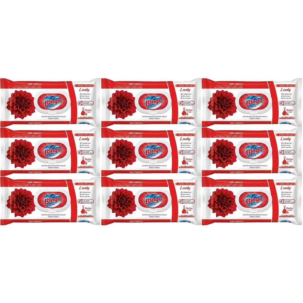 Bingo Clean Yüzey Temizlik Havlusu 96 Yaprak Sevilen Kokular Lovely - Gül (9 Lu Set) 864 Yaprak