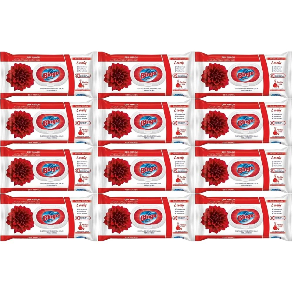 Bingo Clean Yüzey Temizlik Havlusu 96 Yaprak Sevilen Kokular Lovely - Gül (12 Li Set) 1152 Yaprak