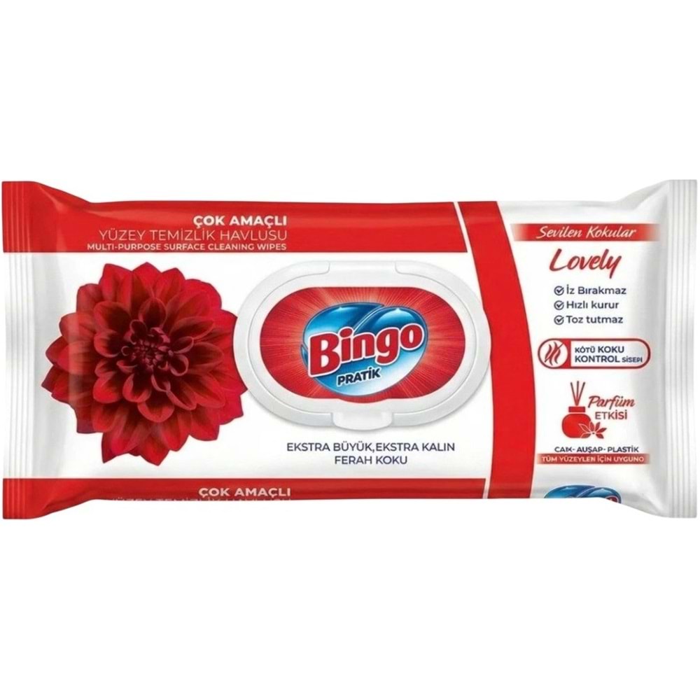 Bingo Clean Yüzey Temizlik Havlusu 96 Yaprak Sevilen Kokular Lovely - Gül (12 Li Set) 1152 Yaprak