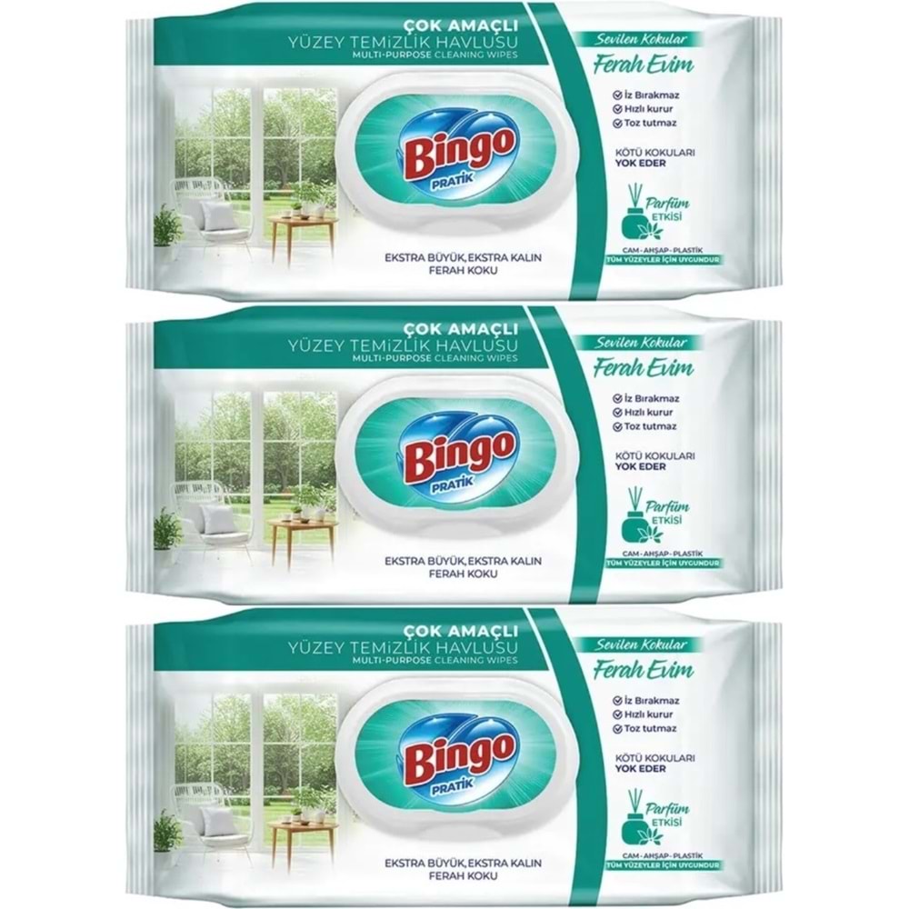 Bingo Clean Yüzey Temizlik Havlusu 96 Yaprak Sevilen Kokular Ferah Evim (3 Lü Set) 288 Yaprak