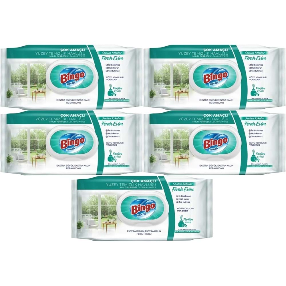 Bingo Clean Yüzey Temizlik Havlusu 96 Yaprak Sevilen Kokular Ferah Evim (5 Li Set) 480 Yaprak