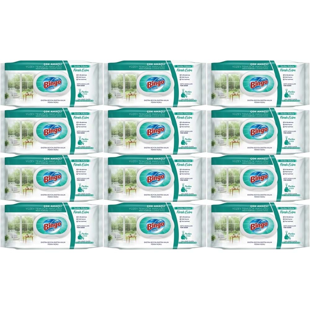 Bingo Clean Yüzey Temizlik Havlusu 96 Yaprak Sevilen Kokular Ferah Evim (12 Li Set) 1152 Yaprak