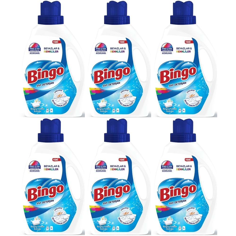 Bingo Sıvı Çamaşır Deterjanı 15600ML Beyaz Sabun Kokulu Beyazlar ve Renkliler 6 Lı Set (6PK*2.600ML)