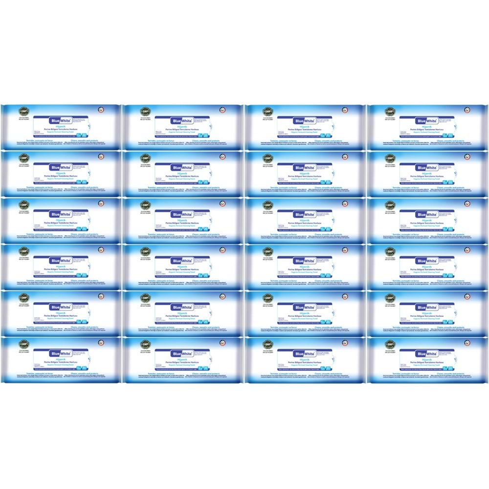 BlueWhite Yetişkin Hasta Perine Bölgesi Temizleme Mendil-Havlusu (24 lü set) 50 Yaprak Hijyenik