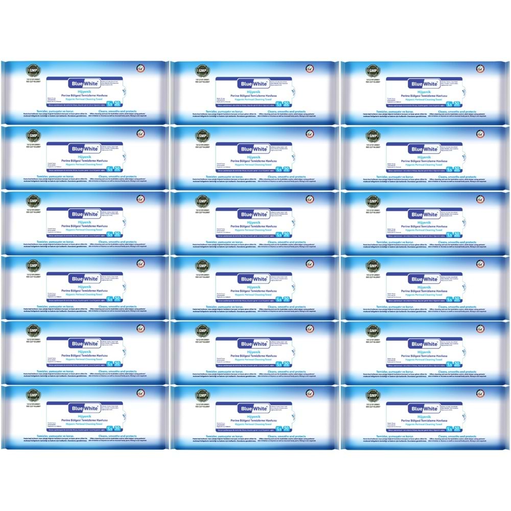 BlueWhite Yetişkin Hasta Perine Bölgesi Temizleme Mendil-Havlusu (18 li set) 50 Yaprak Hijyenik