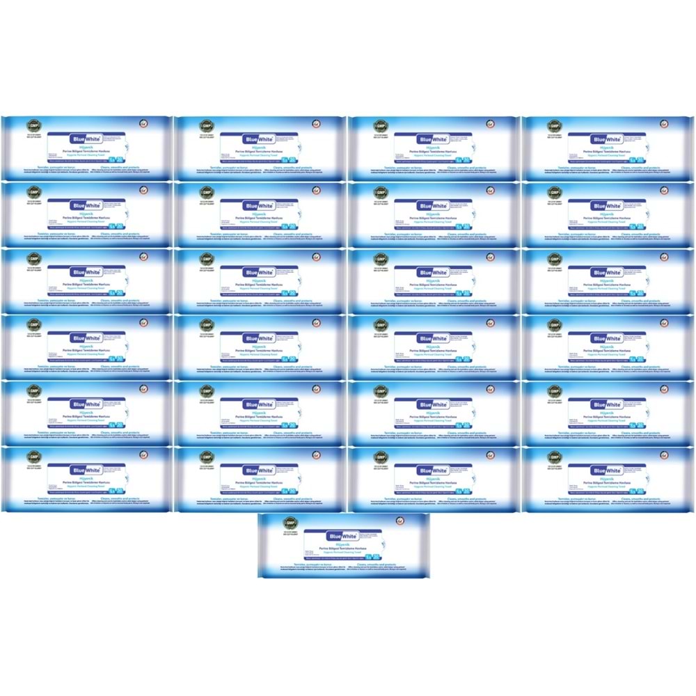 BlueWhite Yetişkin Hasta Perine Bölgesi Temizleme Mendil-Havlusu (25 li set) 50 Yaprak Hijyenik