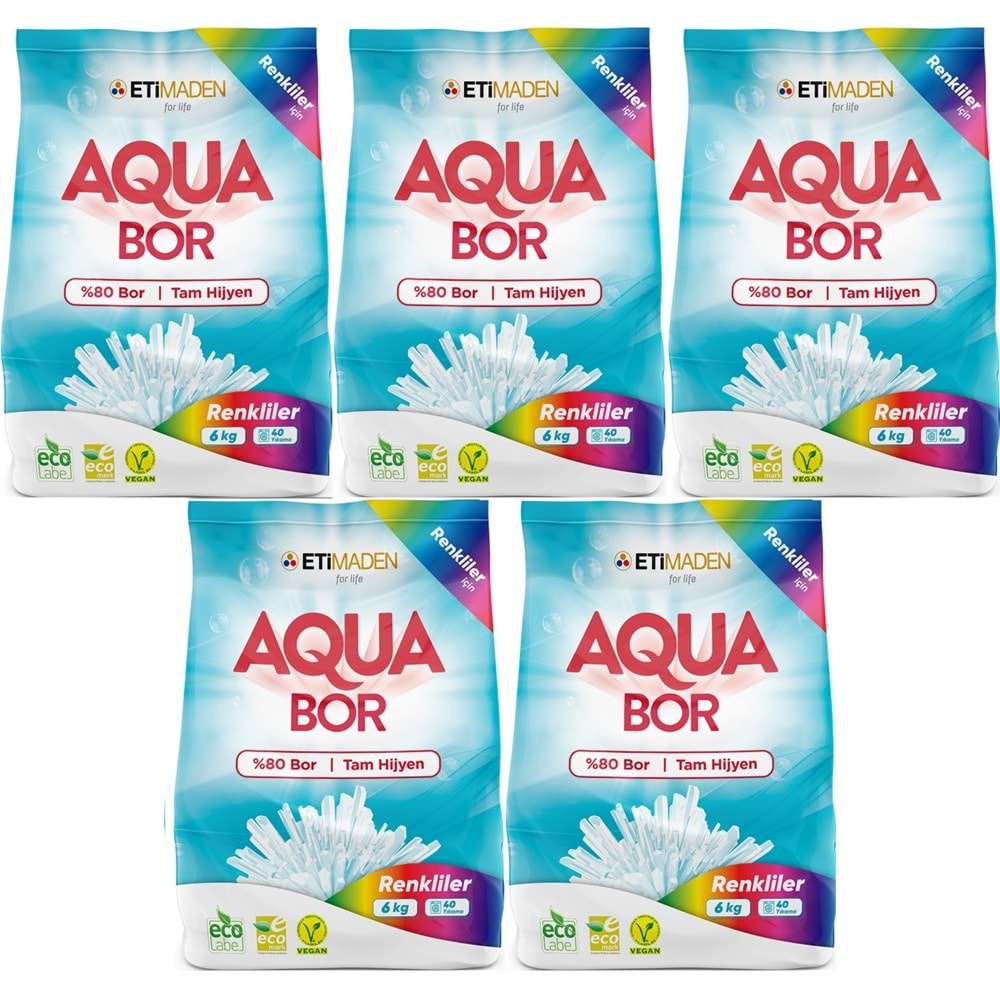 Boron AquaBor Matik Toz Çamaşır Deterjanı 30KG (Renkliler İçin) 200 Yıkama (5PK*6KG)