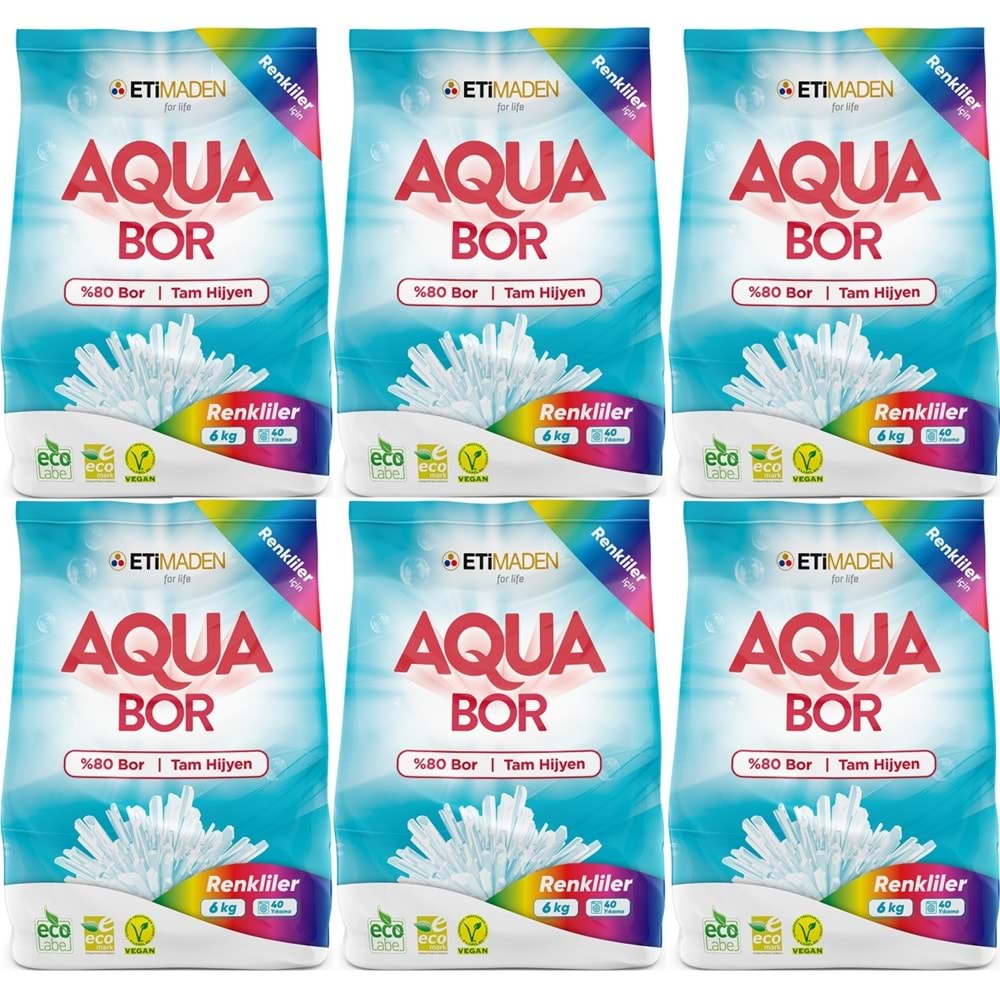 Boron AquaBor Matik Toz Çamaşır Deterjanı 36KG (Renkliler İçin) 240 Yıkama (6PK*6KG)