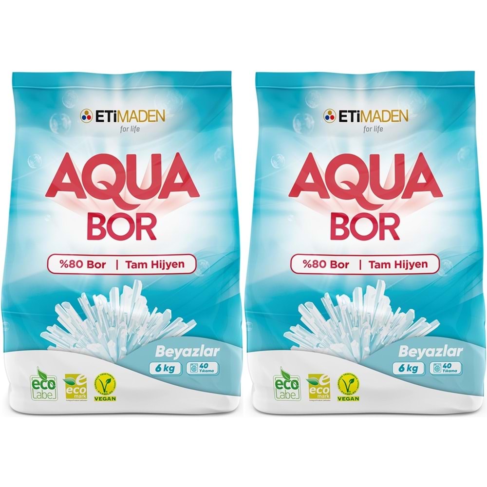 Boron AquaBor Matik Toz Çamaşır Deterjanı 12KG (Beyazlar İçin) 80 Yıkama (2PK*6KG)