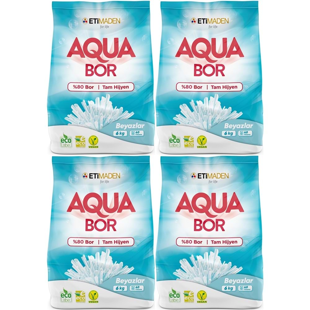 Boron AquaBor Matik Toz Çamaşır Deterjanı 24KG (Beyazlar İçin) 160 Yıkama (4PK*6KG)