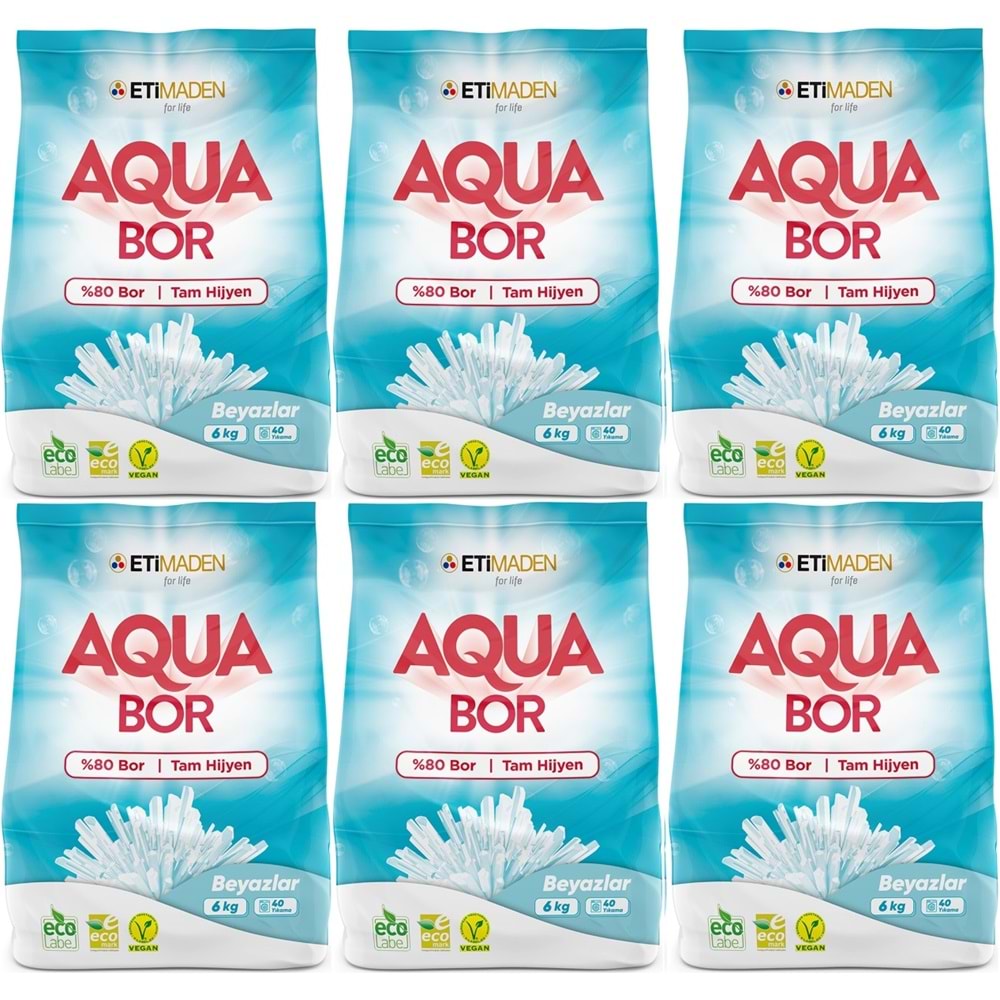 Boron AquaBor Matik Toz Çamaşır Deterjanı 36KG (Beyazlar İçin) 240 Yıkama (6PK*6KG)