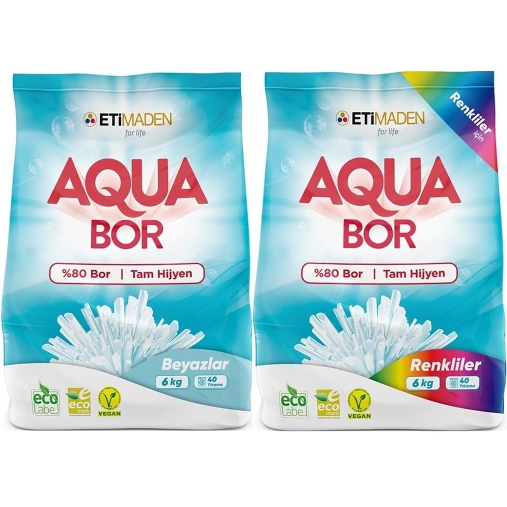 Boron AquaBor Matik Toz Çamaşır Deterjanı 12KG Beyazlar+Renkliler 80 Yıkama (2PK*6KG)