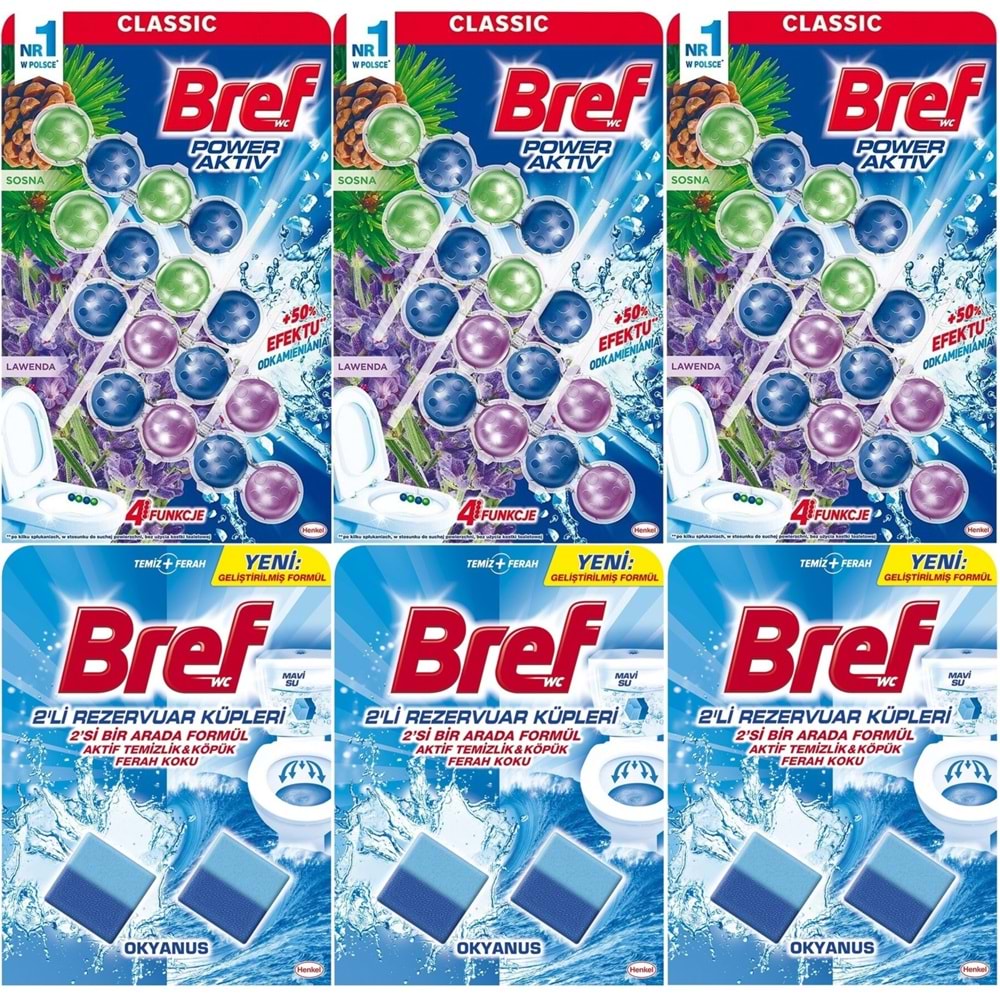 Bref Power Aktiv Klozet Bloğu Çam ve Lavanta Kokulu - Koku Giderici Jel Küpü (Karma 6 Lı Set)