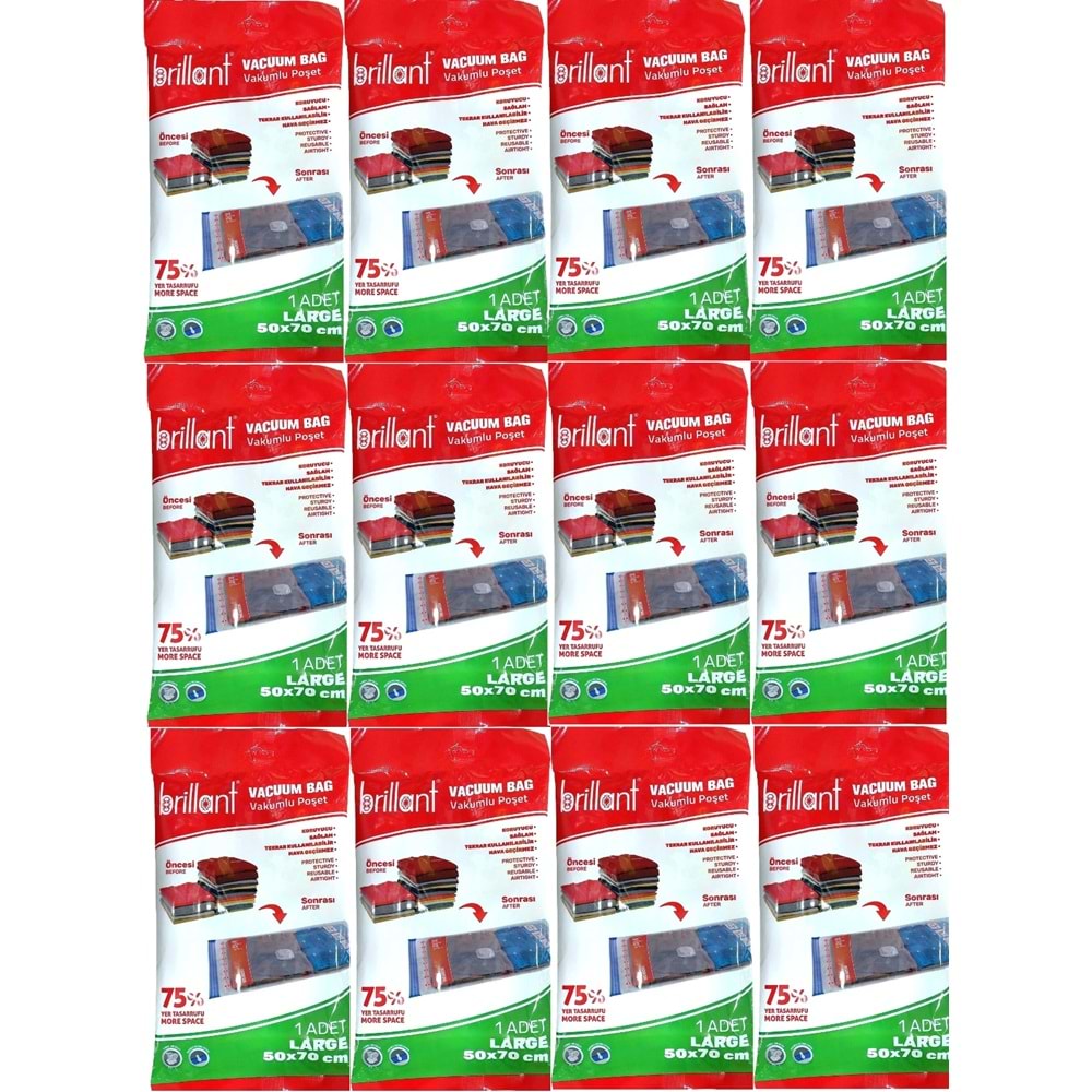 Brillant Vakumlu Poşet/Hurç 50*70CM Large (İç Adet 1) (12 Li Set)