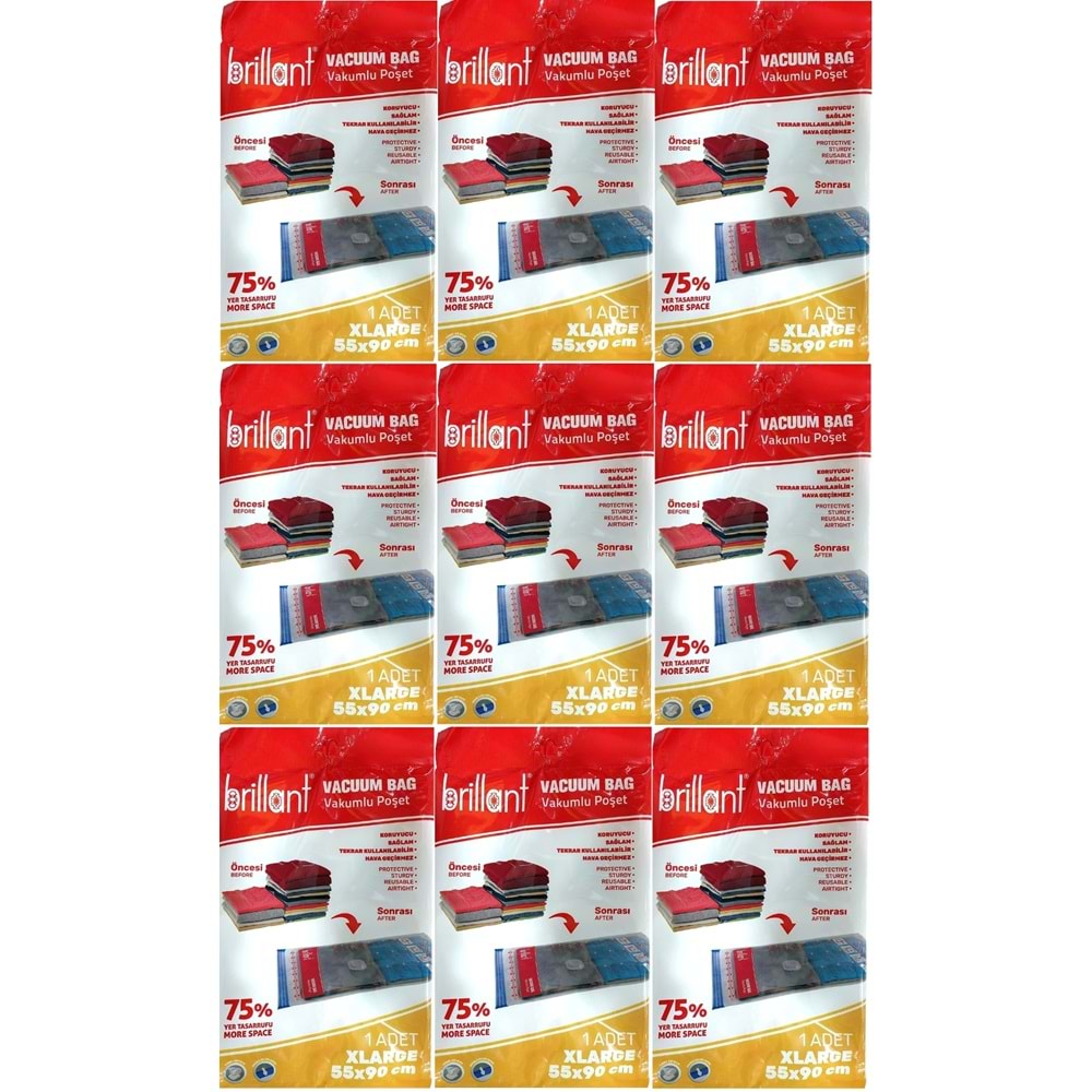 Brillant Vakumlu Poşet/Hurç 55*90CM XLarge (İç Adet 1) (9 Lu Set)
