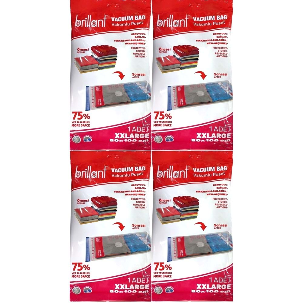 Brillant Vakumlu Poşet/Hurç 80*100CM XXLarge (İç Adet 1) (4 Lü Set)