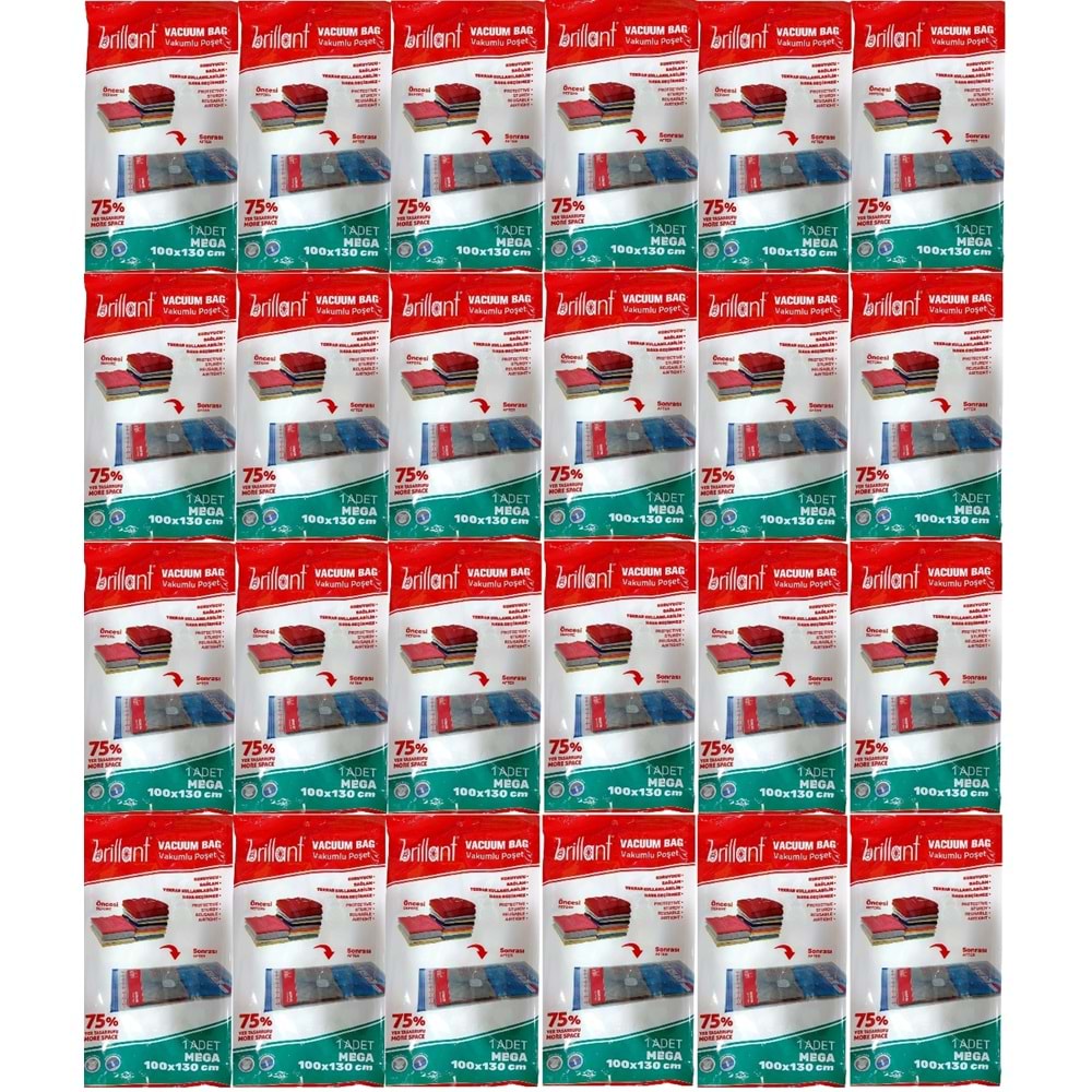 Brillant Vakumlu Poşet/Hurç 100*130CM Mega (İç Adet 1) (24 Lü Set)