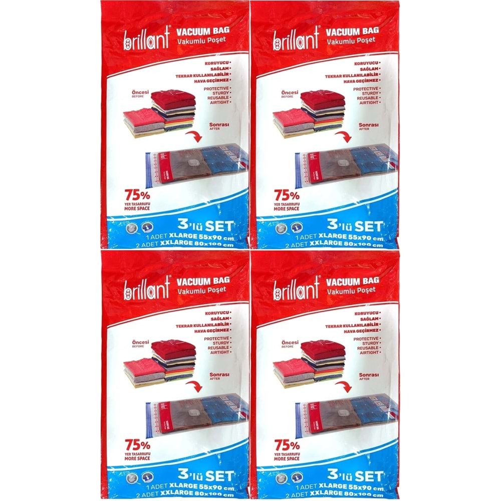 Brillant Vakumlu Poşet/Hurç XLarge/XX Large (İç Adet 3) (4 Lü Set)