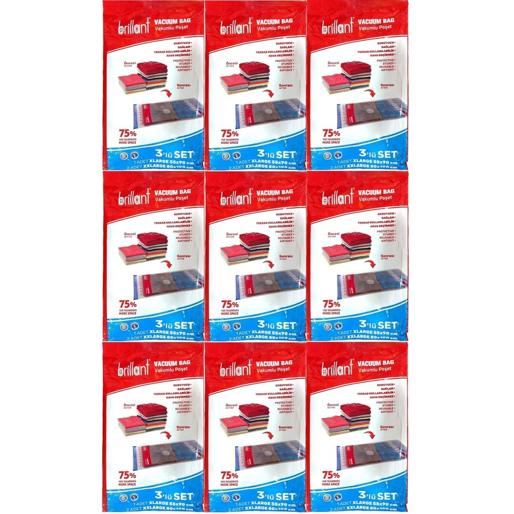 Brillant Vakumlu Poşet/Hurç XLarge/XX Large (İç Adet 3) (9 Lu Set)