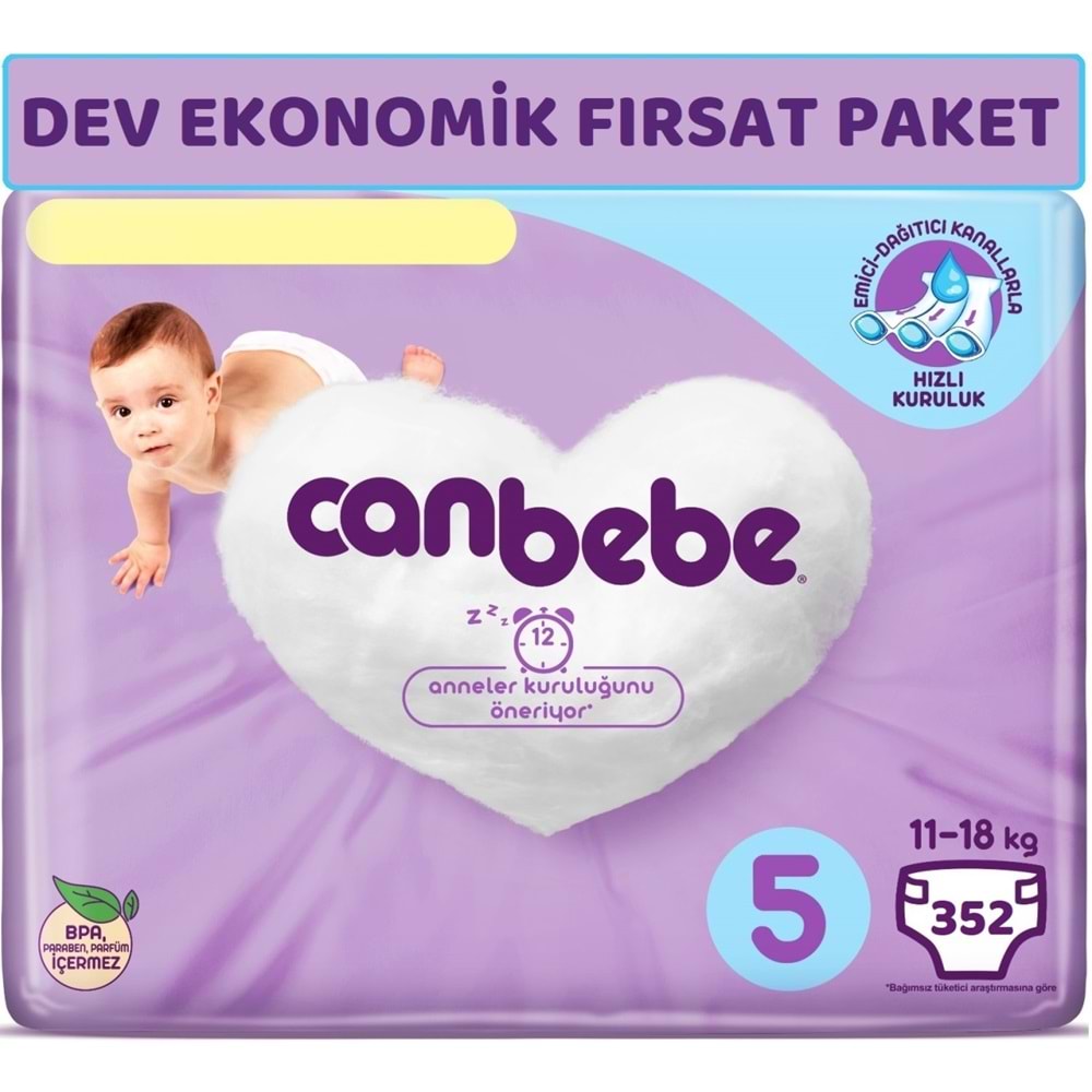 Canbebe Bebek Bezi Beden:5 (11-18Kg) Junior 352 Adet Dev Ekonomik Fırsat Pk
