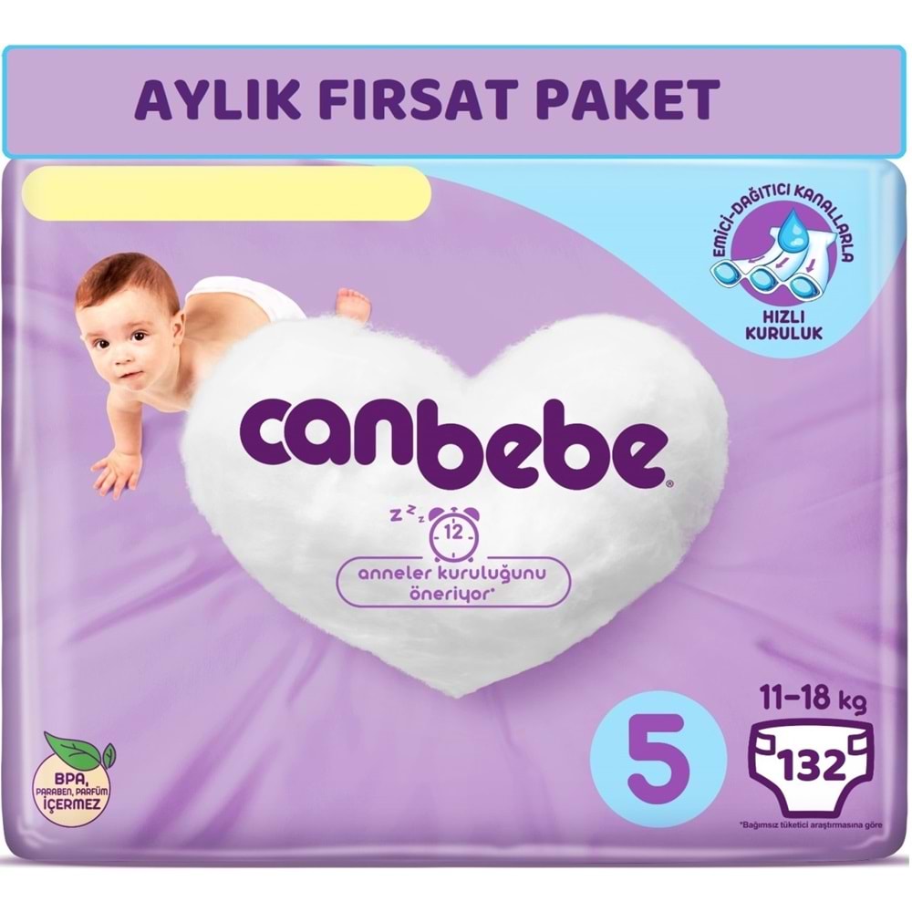 Canbebe Bebek Bezi Beden:5 (11-18Kg) Junior 132 Adet Aylık Fırsat Pk