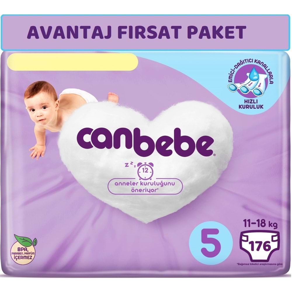 Canbebe Bebek Bezi Beden:5 (11-18Kg) Junior 176 Adet Avantaj Fırsat Pk