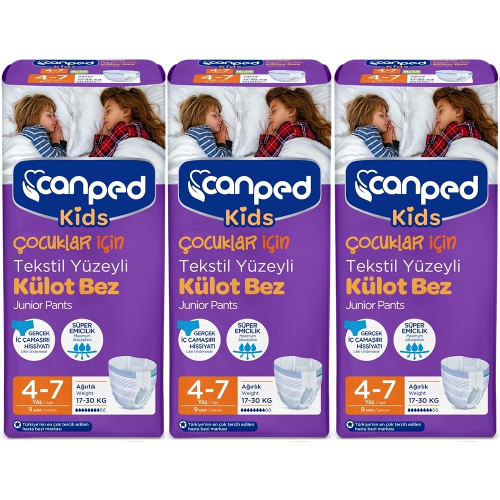 Canped Kids Çoçuklar İçin Külot Bez Tekstil Yüzeyli Yaş:4-7 (17-30Kg) 27 Adet (3Pk*9)