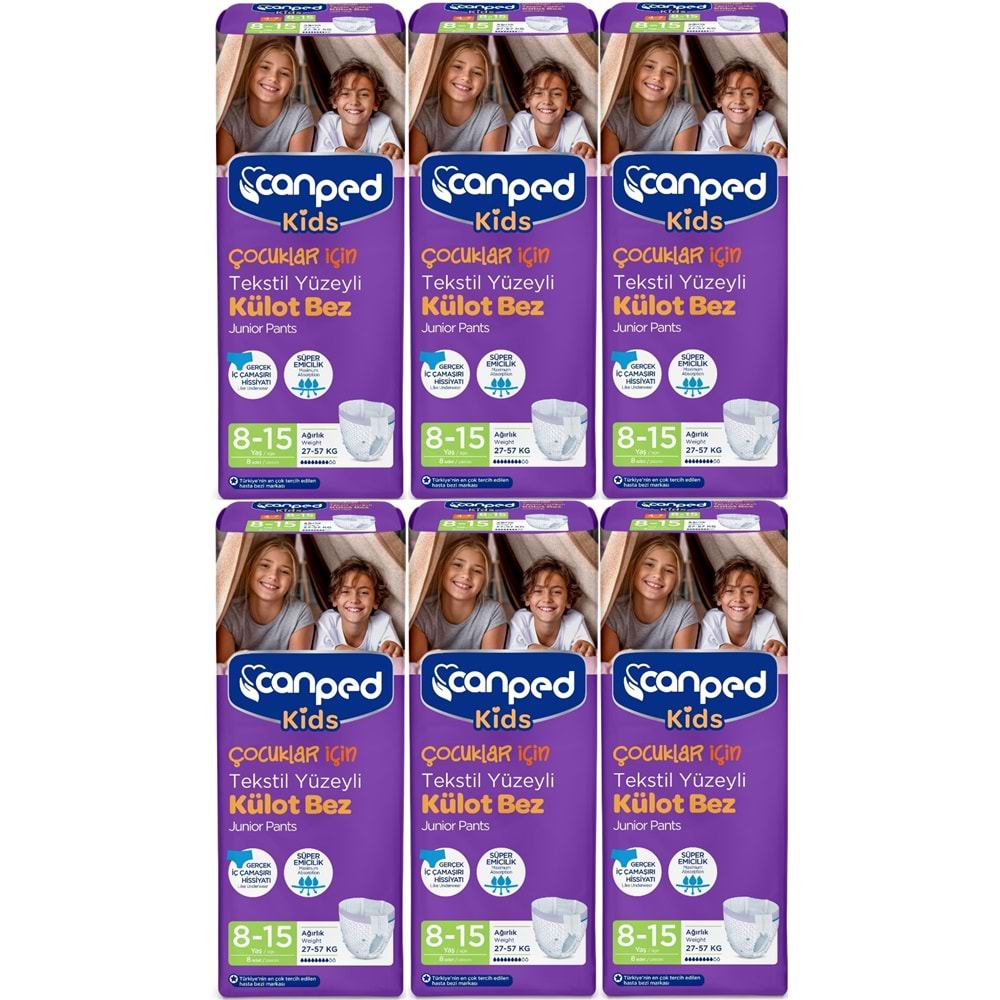 Canped Kids Çoçuklar İçin Külot Bez Tekstil Yüzeyli Yaş:8-15 (27-57Kg) 48 Adet (6Pk*8)