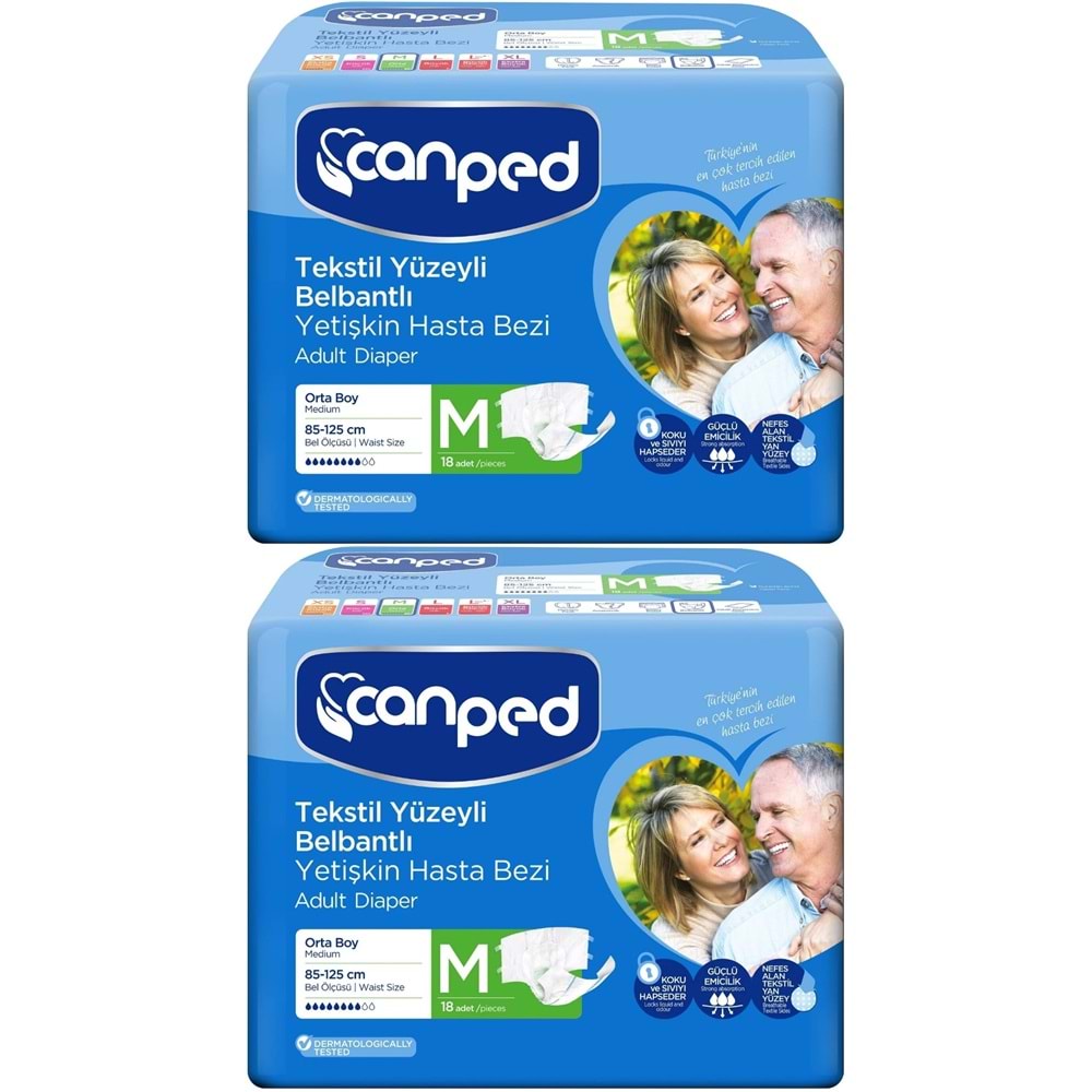Canped Hasta Bezi Yetişkin Bel Bantlı Tekstil Yüzey M - Orta - Medium 36 (2PK*18)