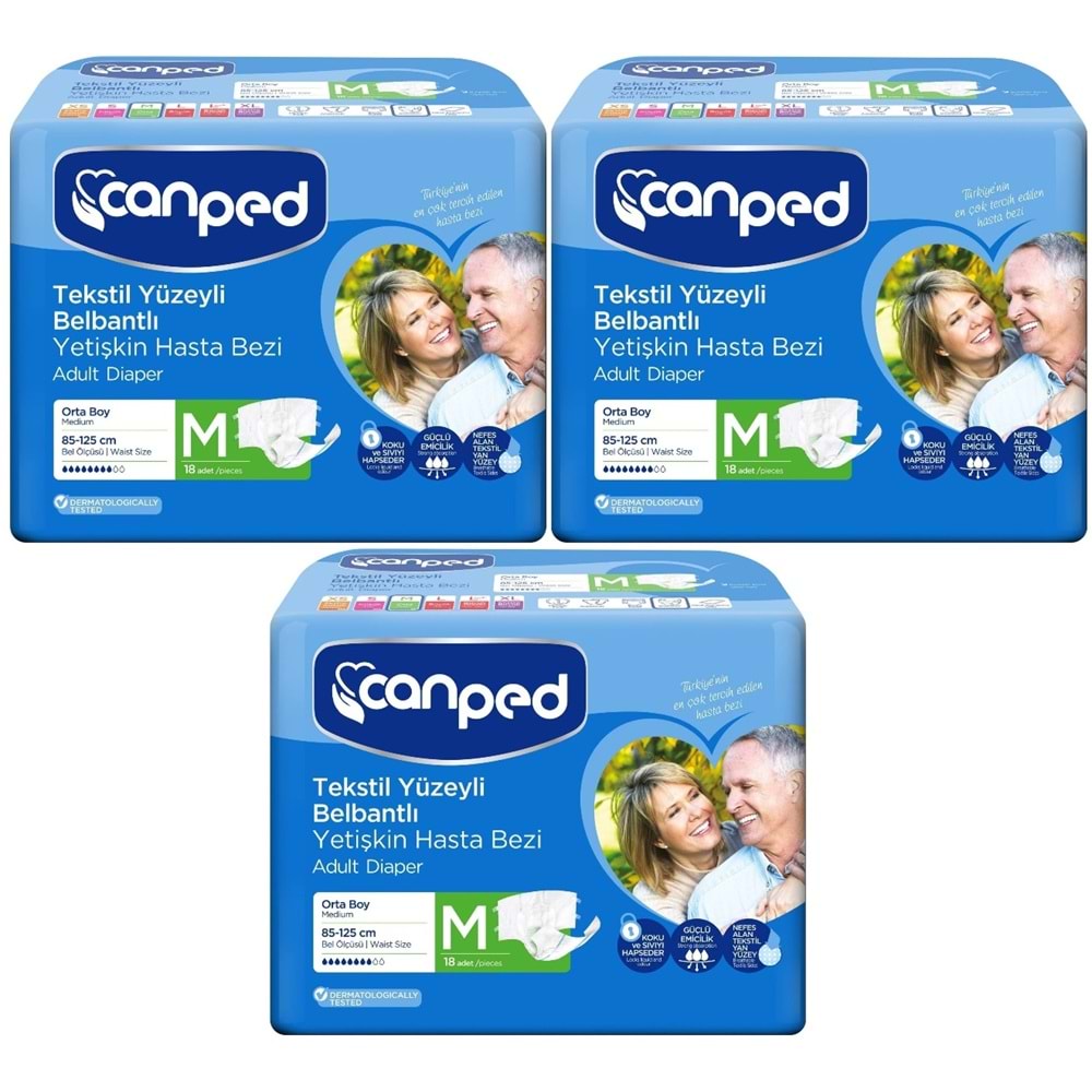 Canped Hasta Bezi Yetişkin Bel Bantlı Tekstil Yüzey M - Orta - Medium 54 (3PK*18)