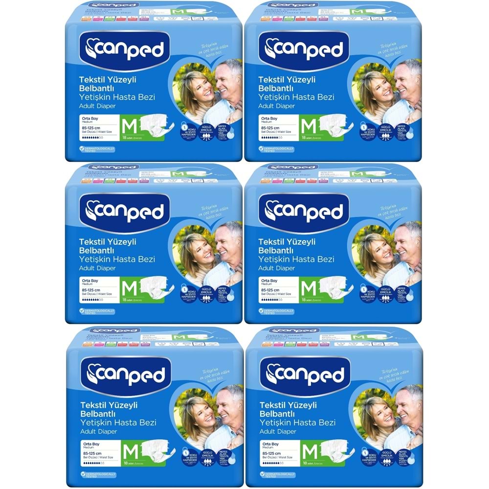 Canped Hasta Bezi Yetişkin Bel Bantlı Tekstil Yüzey M - Orta - Medium 108 (6PK*18)