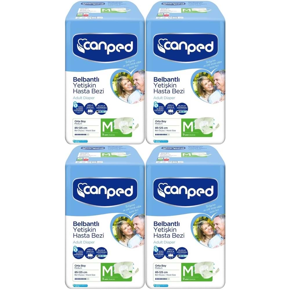 Canped Hasta Bezi Yetişkin Bel Bantlı Polietilen Medium-M Orta Boy 36 Adet (4PK*9)