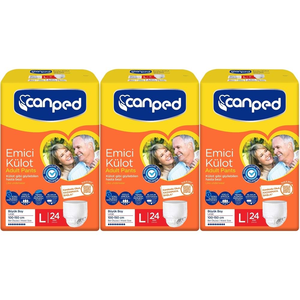 Canped Emici Külot Hasta Yetişkin Bezi L - Büyük - Large 72 Adet (3PK*24)
