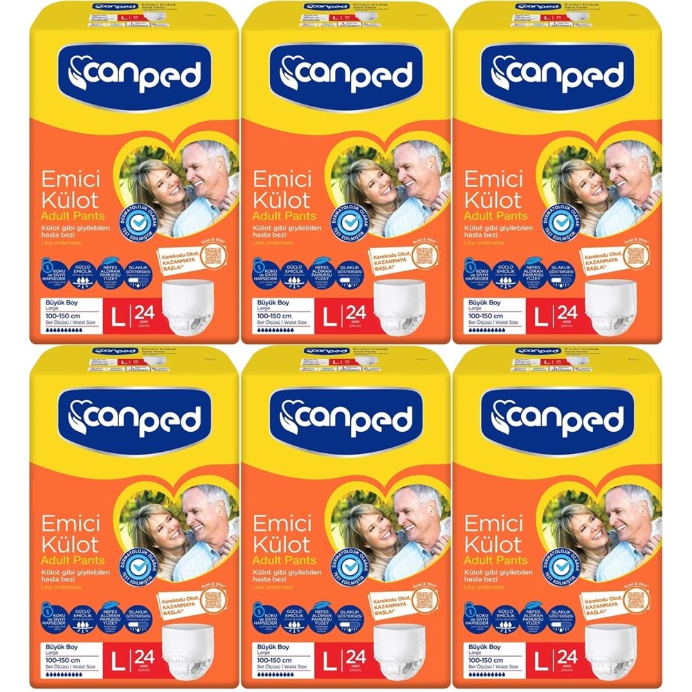 Canped Emici Külot Hasta Yetişkin Bezi L - Büyük - Large 144 Adet (6PK*24)