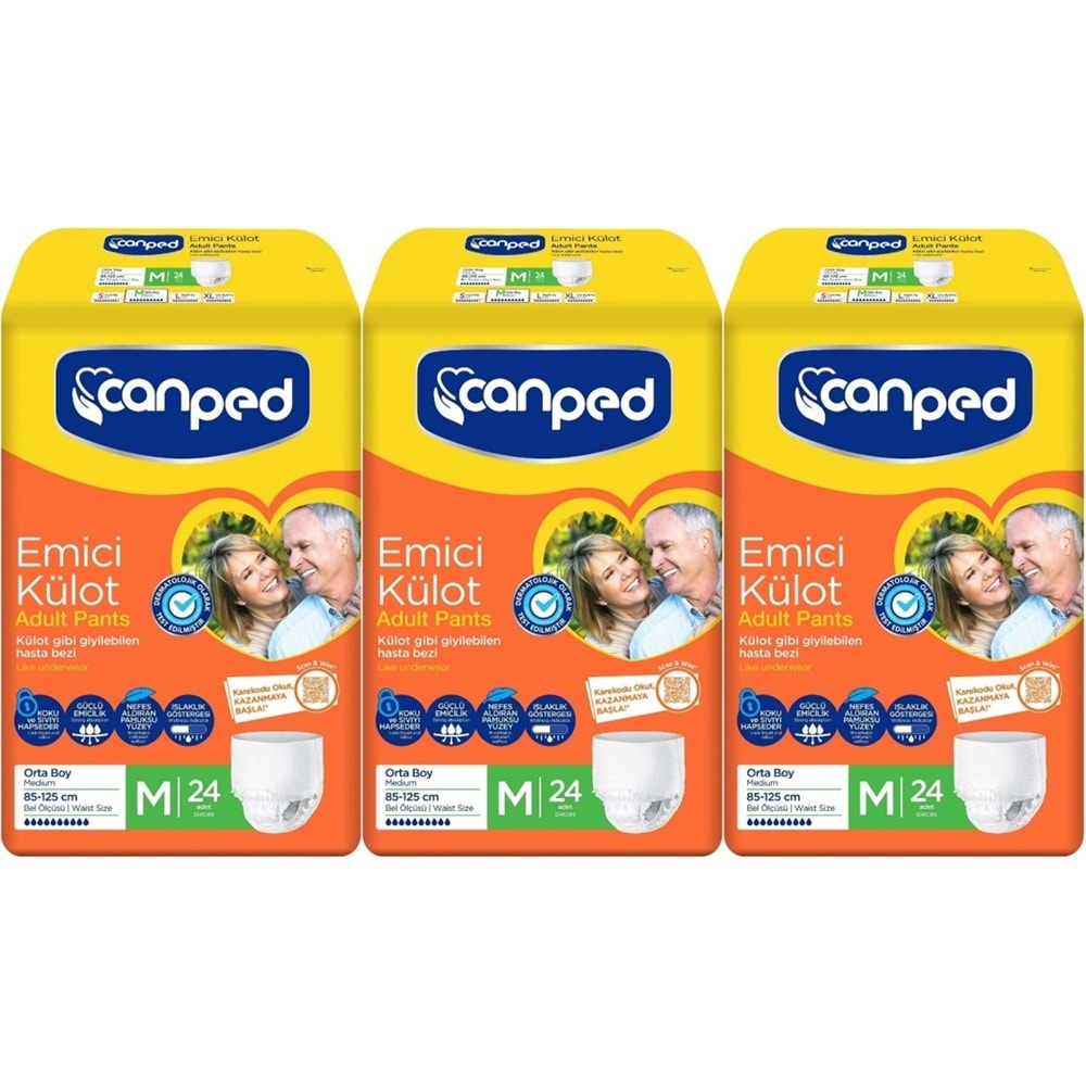 Canped Emici Külot Hasta Yetişkin Bezi M - Orta - Medium 72 Adet (3PK*24)