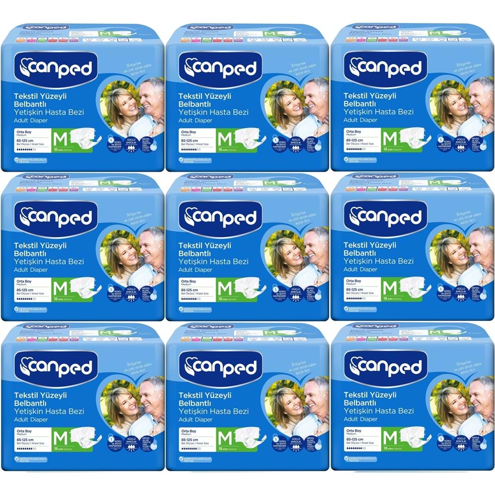Canped Hasta Bezi Yetişkin Bel Bantlı Tekstil Yüzey M - Orta - Medium 162 (9PK*18)