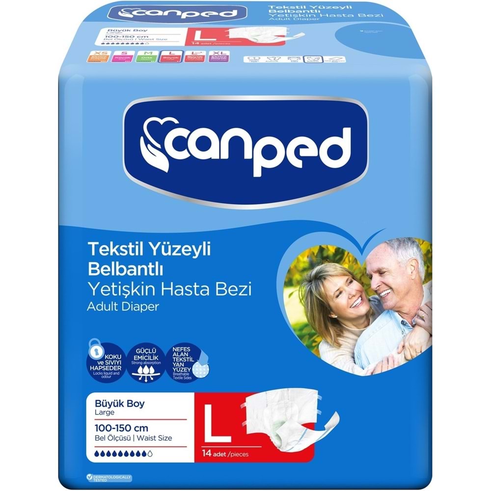 Canped Yetişkin Bezi Bel Bantlı Tekstil Yüzey L - Büyük - Large 28 Adet