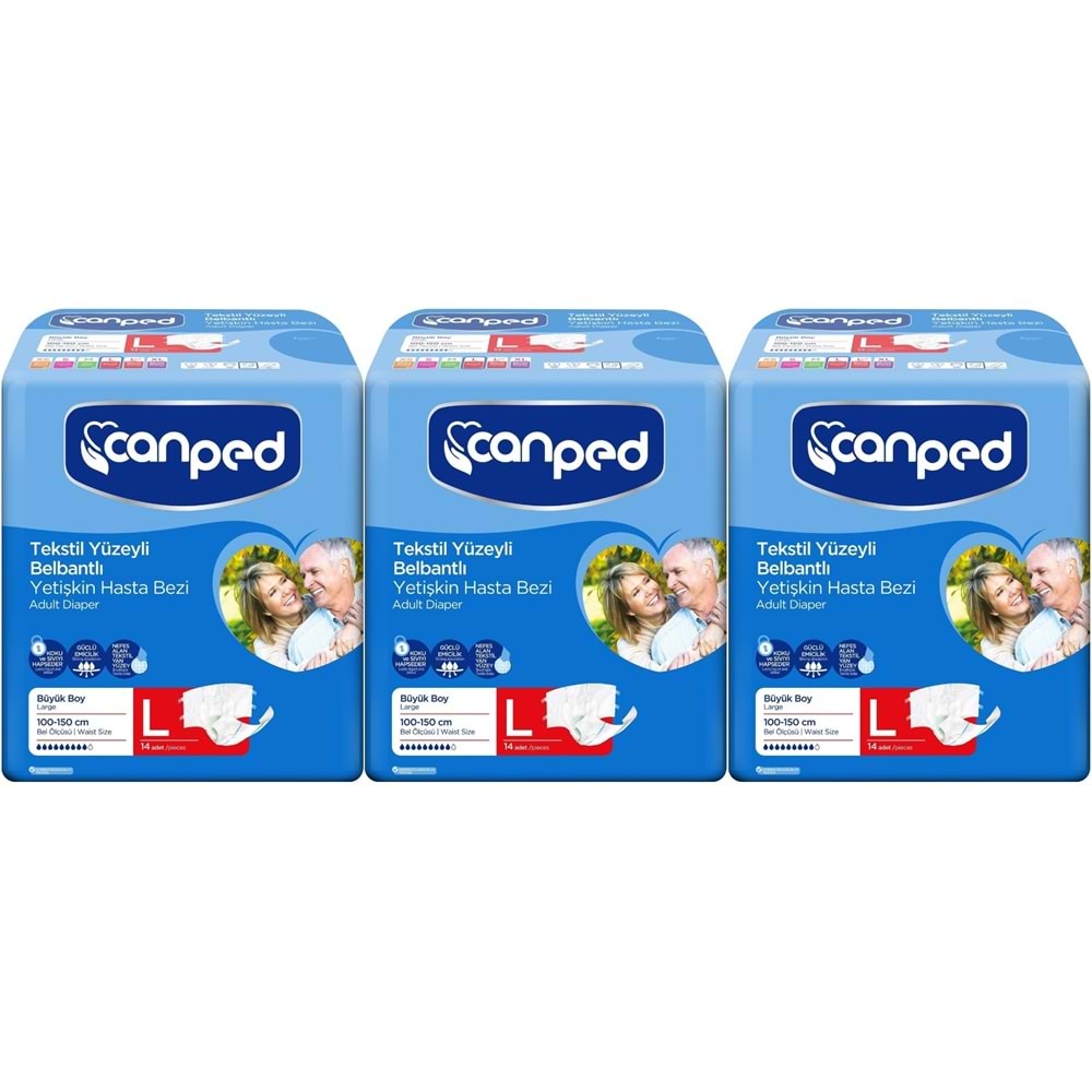 Canped Hasta Bezi Yetişkin Bel Bantlı Tekstil Yüzey L - Büyük - Large 42 Adet (3PK*14)